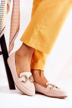 Damskie Zamszowe Mokasyny Z Ozdobą Beżowe Reality