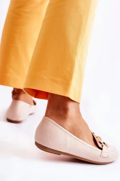 Damskie Zamszowe Mokasyny Z Ozdobą Beżowe Reality