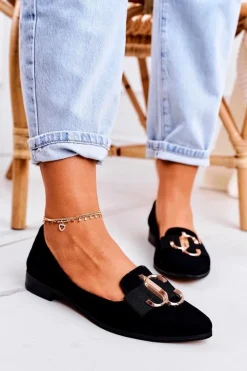 Damskie Zamszowe Mokasyny Baleriny Czarne Mary-Jane