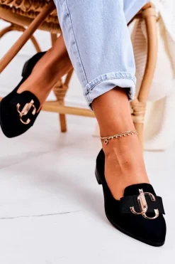 Damskie Zamszowe Mokasyny Baleriny Czarne Mary-Jane