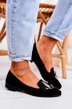 Damskie Zamszowe Mokasyny Baleriny Czarne Mary-Jane