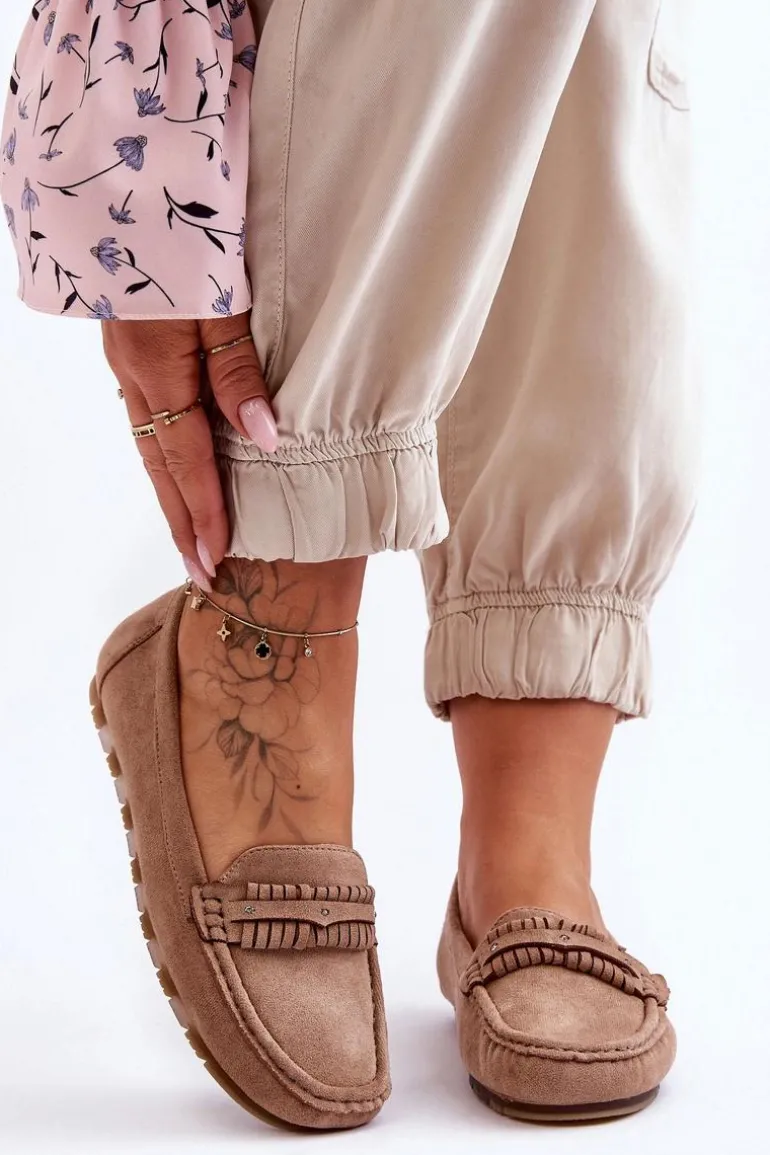 Damskie Zamszowe Mokasyny Beżowe Clorie