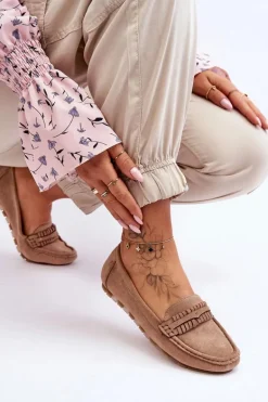 Damskie Zamszowe Mokasyny Beżowe Clorie