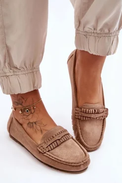 Damskie Zamszowe Mokasyny Beżowe Clorie