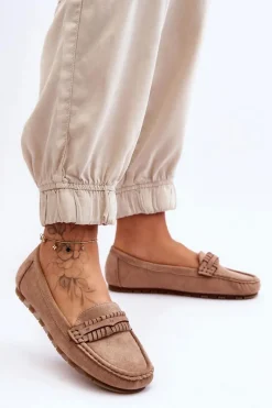 Damskie Zamszowe Mokasyny Beżowe Clorie