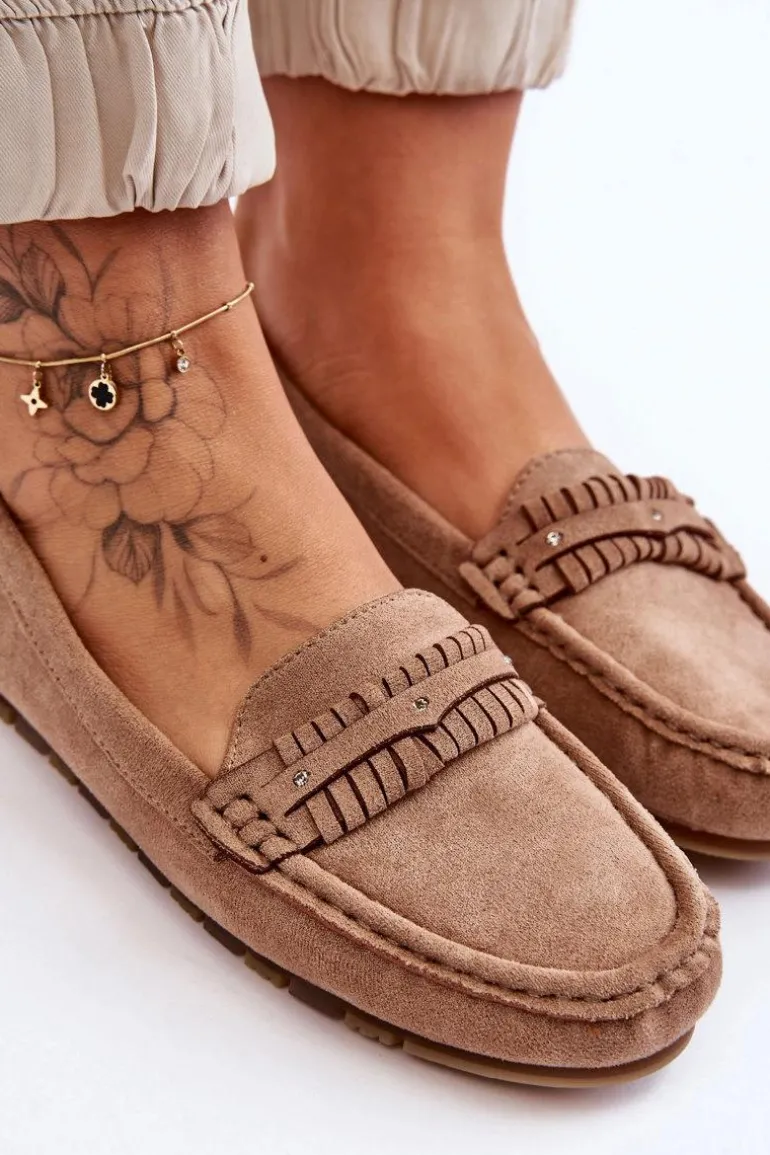Damskie Zamszowe Mokasyny Beżowe Clorie