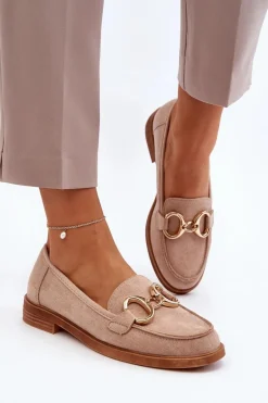 Damskie Zamszowe Mokasyny Z Ozdobą Beżowe Echonesa