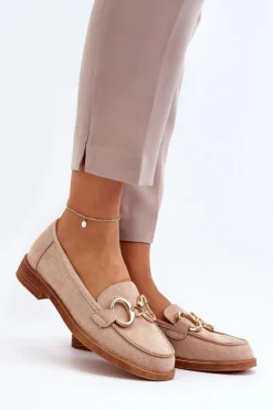 Damskie Zamszowe Mokasyny Z Ozdobą Beżowe Echonesa