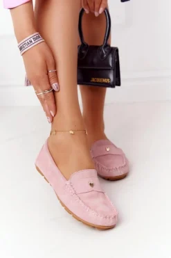 Damskie Zamszowe Mokasyny S.Barski Różowe