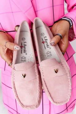 Damskie Zamszowe Mokasyny S.Barski Różowe