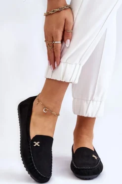 Damskie Zamszowe Mokasyny Z Ozdobą Czarne Leah