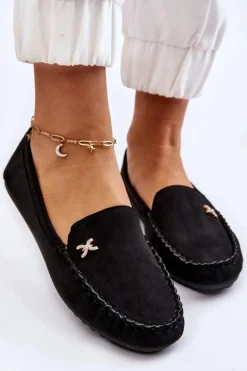 Damskie Zamszowe Mokasyny Z Ozdobą Czarne Leah
