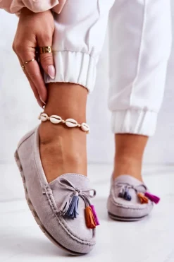 Damskie Zamszowe Mokasyny Szare Wilessa