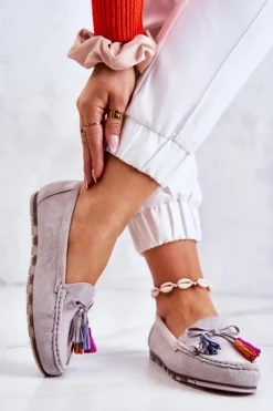 Damskie Zamszowe Mokasyny Szare Wilessa