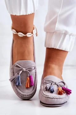 Damskie Zamszowe Mokasyny Szare Wilessa