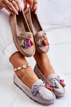 Damskie Zamszowe Mokasyny Szare Wilessa