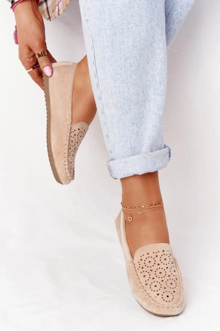 Damskie Zamszowe Mokasyny Beżowe Molly