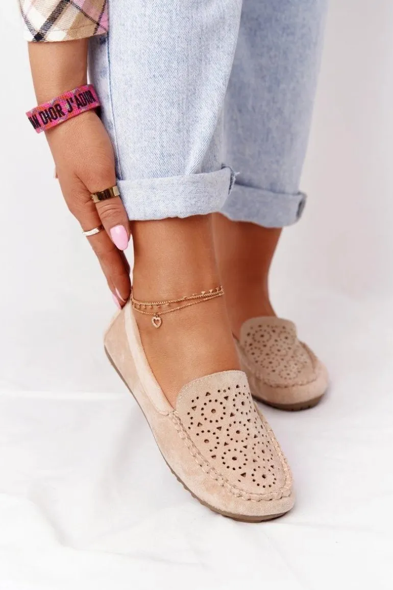 Damskie Zamszowe Mokasyny Beżowe Molly