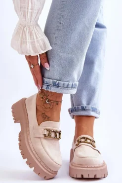 Damskie Zamszowe Mokasyny Na Platformie Jasnobeżowe Larey