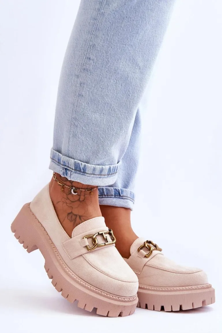 Damskie Zamszowe Mokasyny Na Platformie Jasnobeżowe Larey