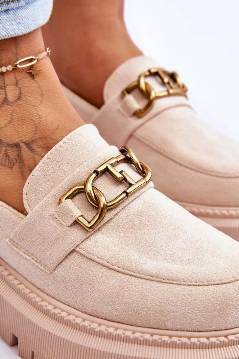 Damskie Zamszowe Mokasyny Na Platformie Jasnobeżowe Larey