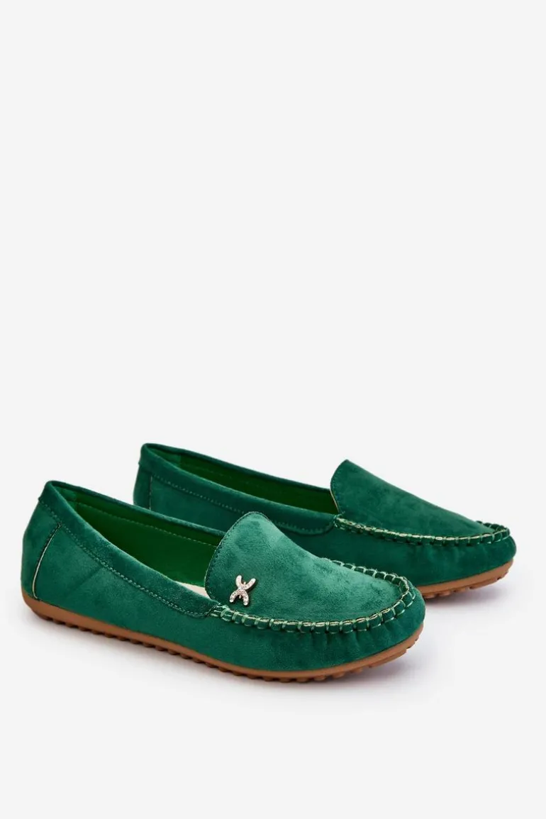 Damskie Zamszowe Mokasyny Z Ozdobą Zielone Leah