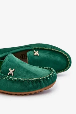 Damskie Zamszowe Mokasyny Z Ozdobą Zielone Leah