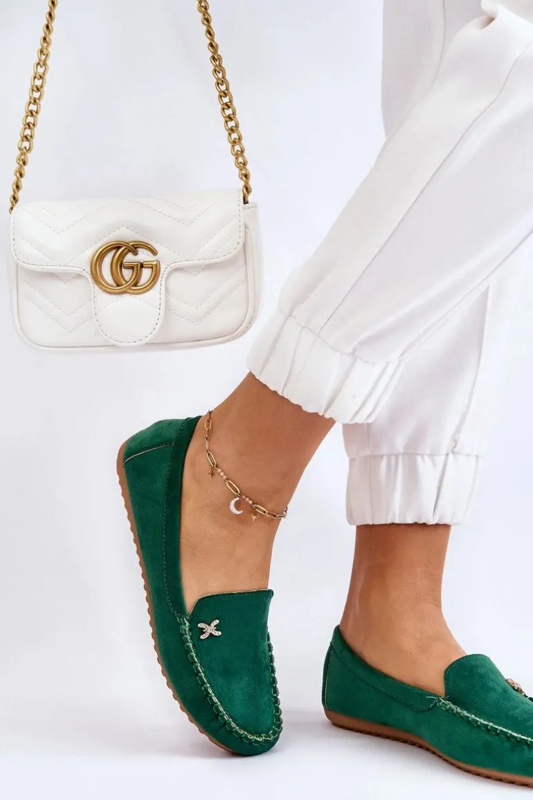 Damskie Zamszowe Mokasyny Z Ozdobą Zielone Leah