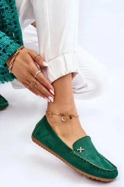 Damskie Zamszowe Mokasyny Z Ozdobą Zielone Leah