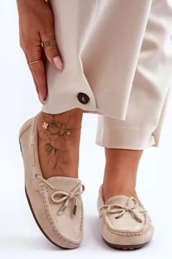 Damskie Zamszowe Mokasyny Beżowe Si Passione