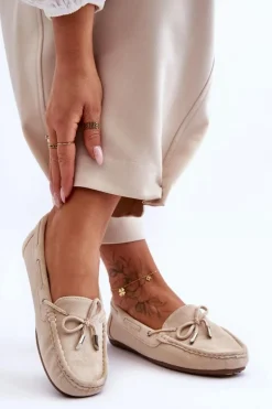 Damskie Zamszowe Mokasyny Beżowe Si Passione