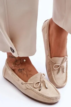 Damskie Zamszowe Mokasyny Beżowe Si Passione