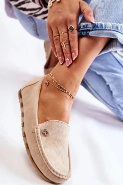 Damskie Zamszowe Mokasyny Beżowe Colena