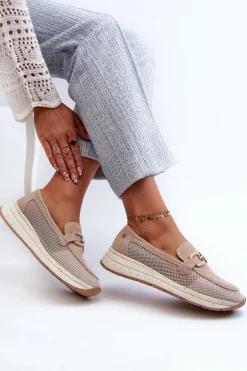 Damskie Zamszowe Mokasyny D&A TW210 Beżowe