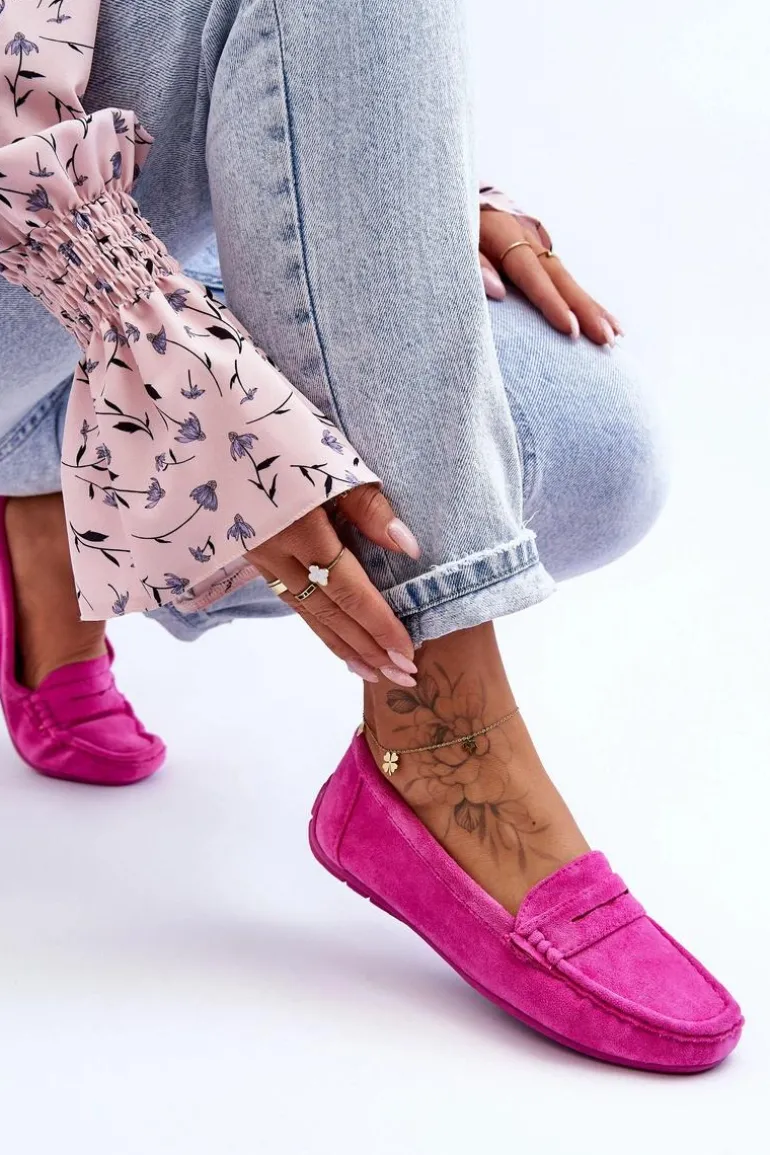 Damskie Zamszowe Mokasyny Różowe Lenvie
