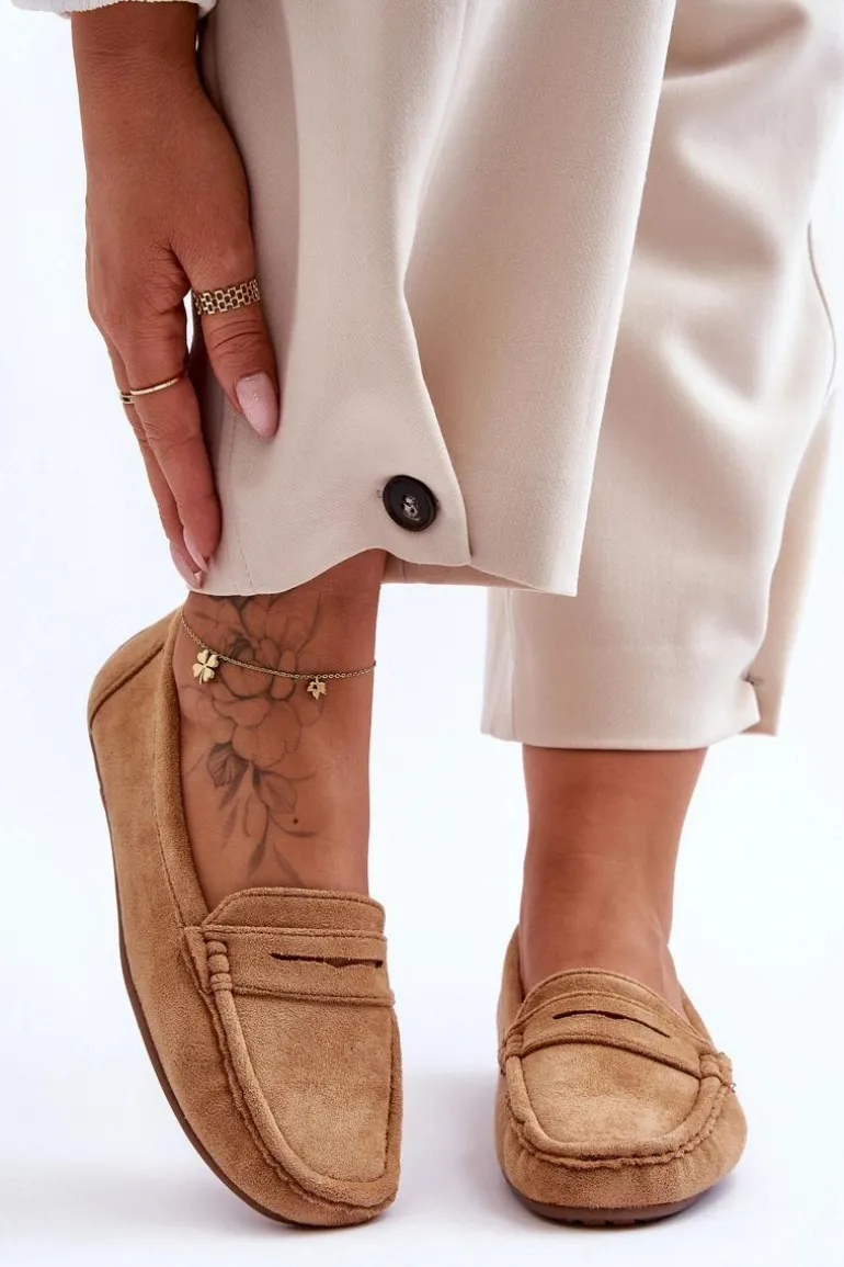 Damskie Zamszowe Mokasyny Camel Lenvie