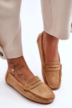 Damskie Zamszowe Mokasyny Camel Lenvie