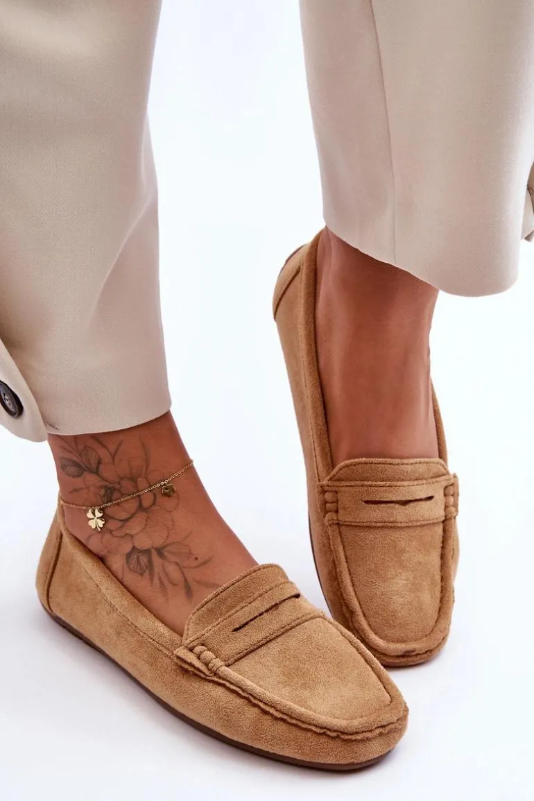 Damskie Zamszowe Mokasyny Camel Lenvie
