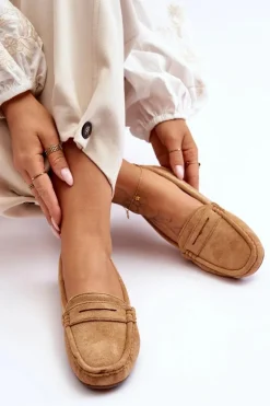Damskie Zamszowe Mokasyny Camel Lenvie