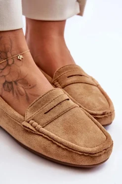 Damskie Zamszowe Mokasyny Camel Lenvie