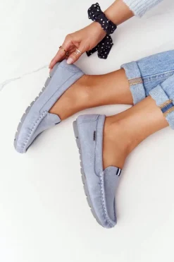 Damskie Zamszowe Mokasyny Niebieskie San Marino