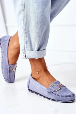 Damskie Zamszowe Mokasyny Niebieskie Downtown