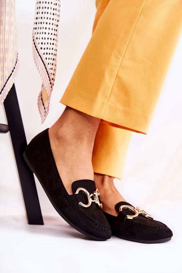 Damskie Zamszowe Mokasyny Z Ozdobą Czarne Reality