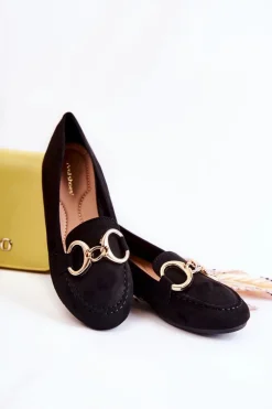 Damskie Zamszowe Mokasyny Z Ozdobą Czarne Reality