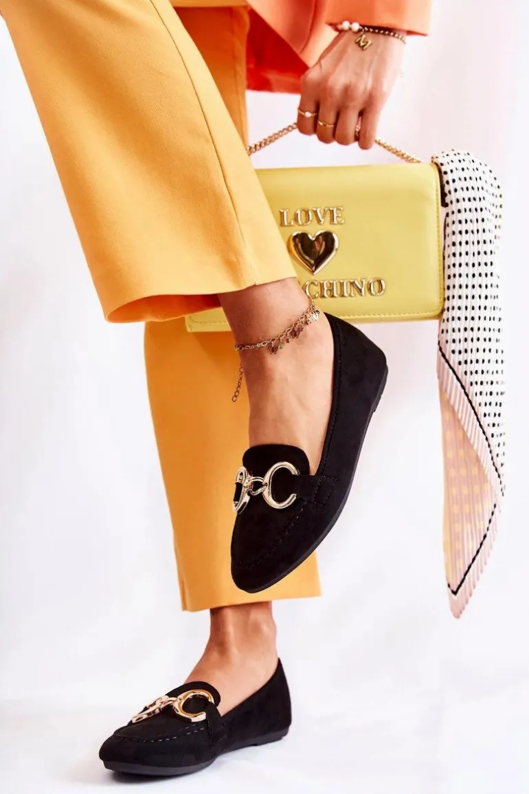 Damskie Zamszowe Mokasyny Z Ozdobą Czarne Reality