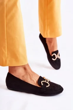 Damskie Zamszowe Mokasyny Z Ozdobą Czarne Reality