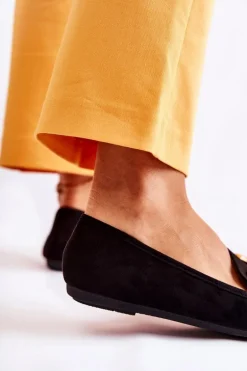 Damskie Zamszowe Mokasyny Z Ozdobą Czarne Reality