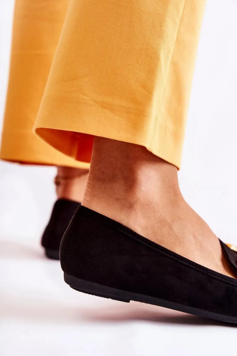 Damskie Zamszowe Mokasyny Z Ozdobą Czarne Reality