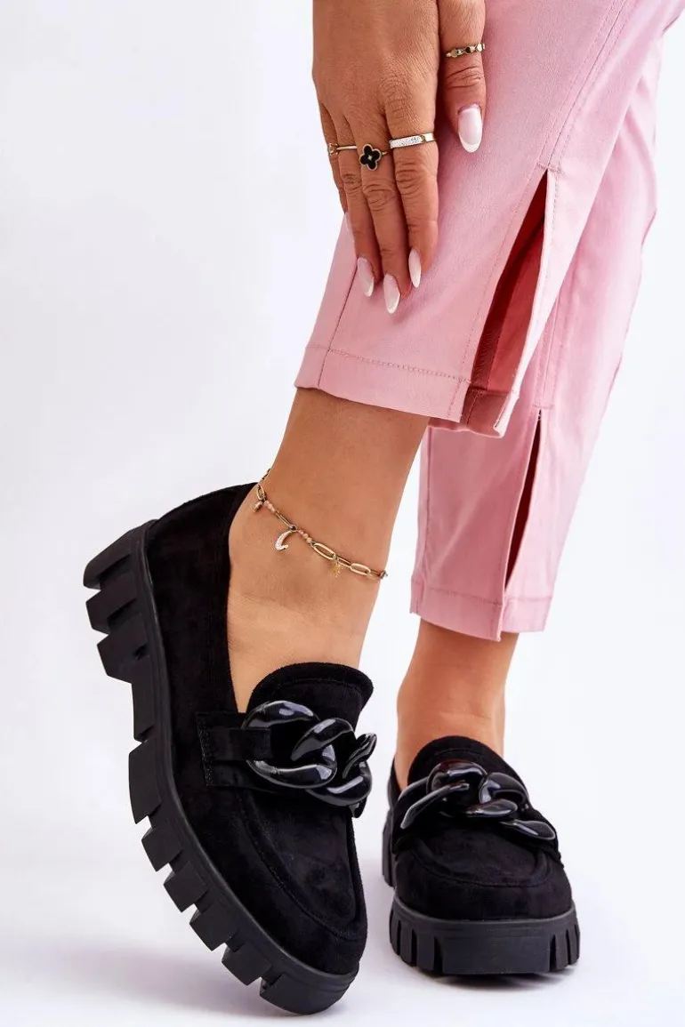 Damskie Zamszowe Mokasyny Na Platformie Czarne Bennett