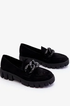 Damskie Zamszowe Mokasyny Na Platformie Czarne Bennett